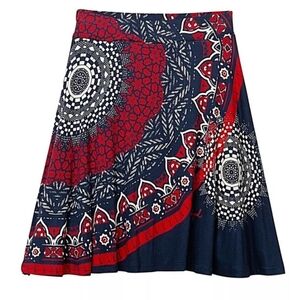 Desigual Skirt with Elastic Waistband 19SWFK05-5000 Size Small Blue and Red